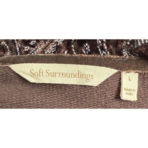 Soft Surroundings L Brown Hooded Tunic Length Velvet Trim Embellished Sleeves - Picture 3 of 8